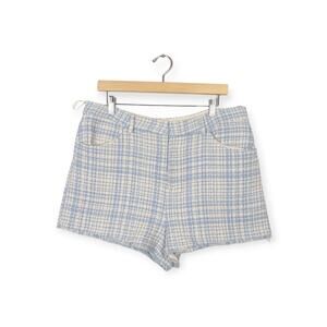 Zara Blue & White High Waist Tweed Shorts Size XXL
